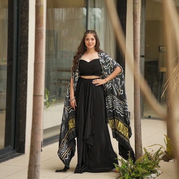 BLACK-Blouse Drape skirt
